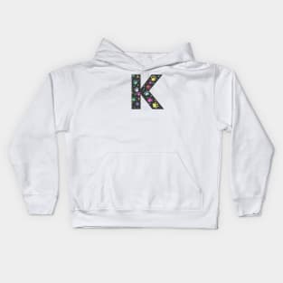 K letter with colorful paw print Kids Hoodie